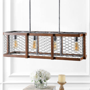 Gaines 34.5" Linear Adjustable Iron Rustic Industrial LED Pendant - JONATHAN Y